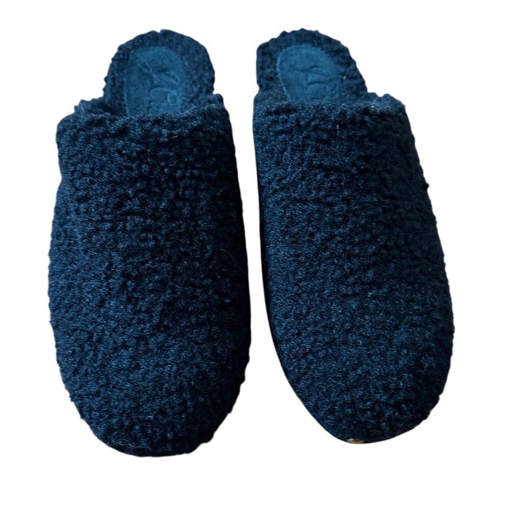 J. Crew Faux Shearling Sherpa Teddy Wood Mule Clogs Black Size 5.5 - Picture 2 of 5